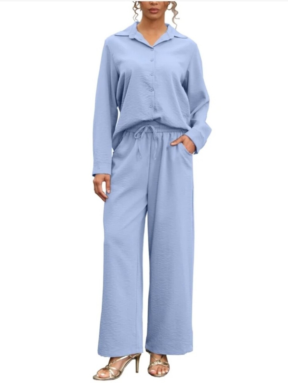 Relaxed Wide-Leg 2 Piece Set in Light Blue
